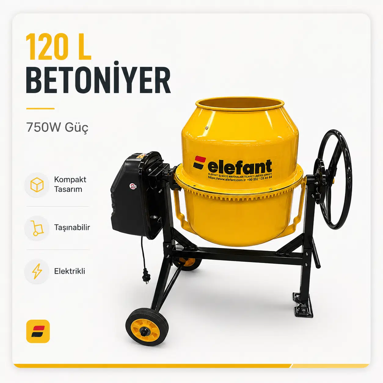 120 L Betoniyer Harç Karma Makinası Karıştırıcı