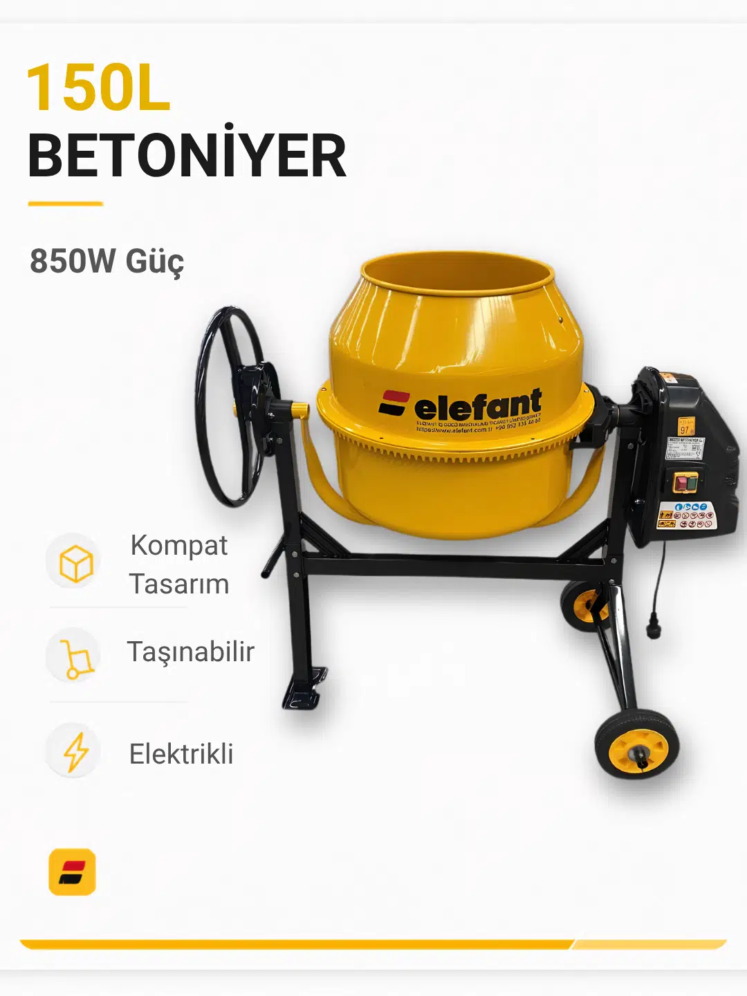 150 L Betoniyer Harç Karma Makinası Karıştırıcı
