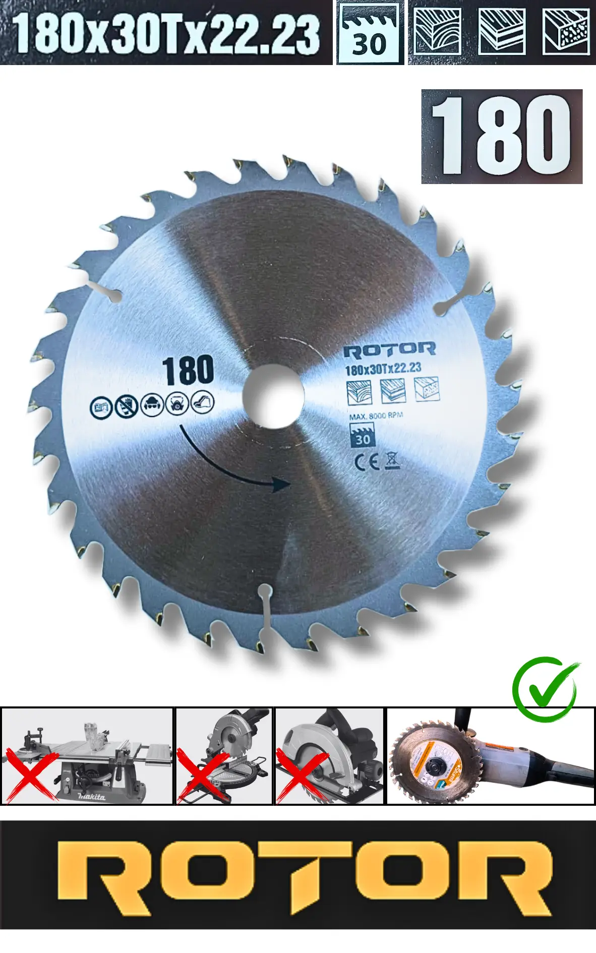 180X22.23 30T ahşap kesme diski