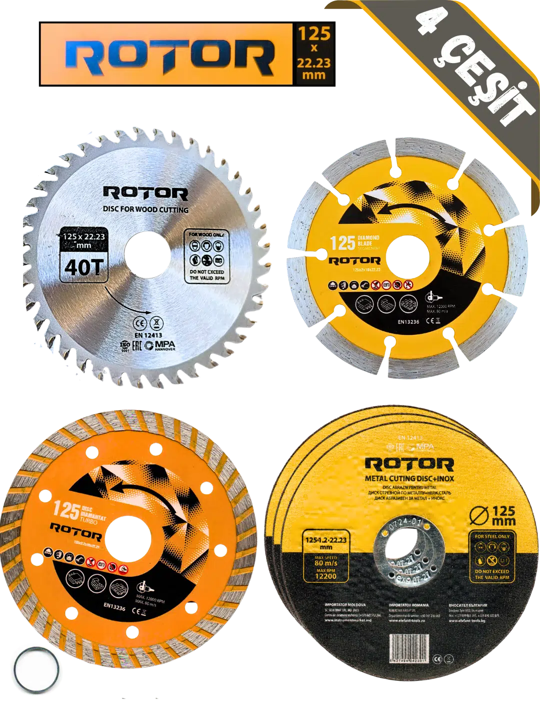 6'li Disk seti 125x22,23 Metal+Seramik+Ahşap Set 6 parça