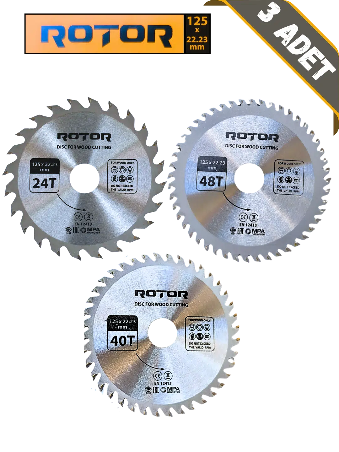 3'lü Disk seti 125x22,23 Daire Testere Ahşap Kesme Set 3 parça