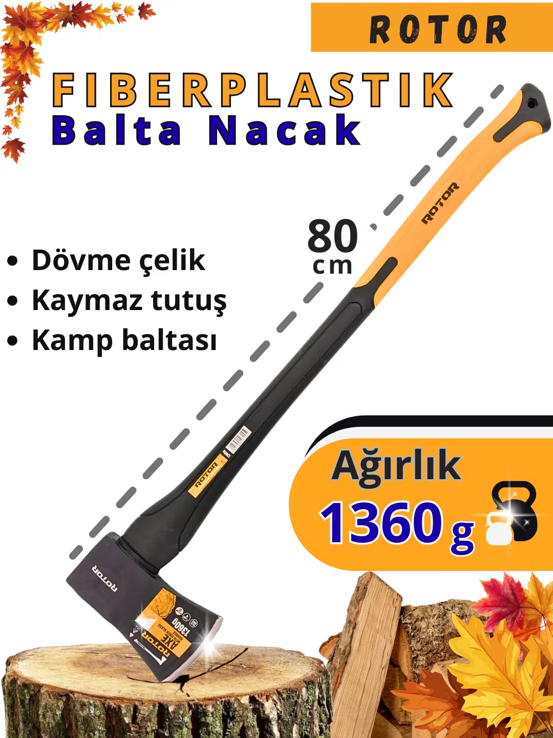Ax 601 Fiber Plastik Saplı Balta 1360 gr (SAP UZUNLUĞU 80 CM)