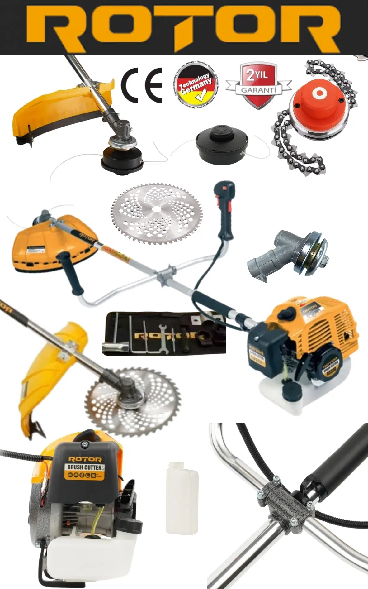 Rotor BC520A 52 cc, 2 HP Benzinli Yan Tırpan, 400 mm Kesim