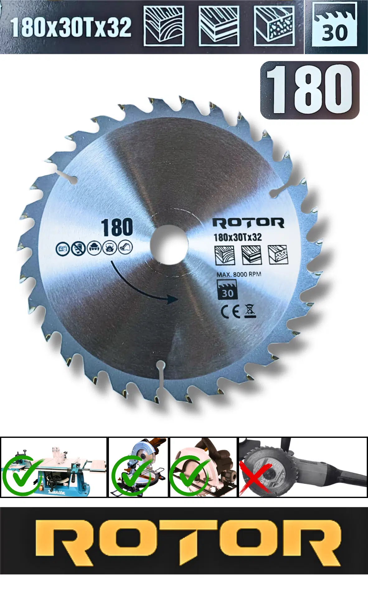 Daire Testere Bıçağı 180x32 30t Ağaç Kesme Diski