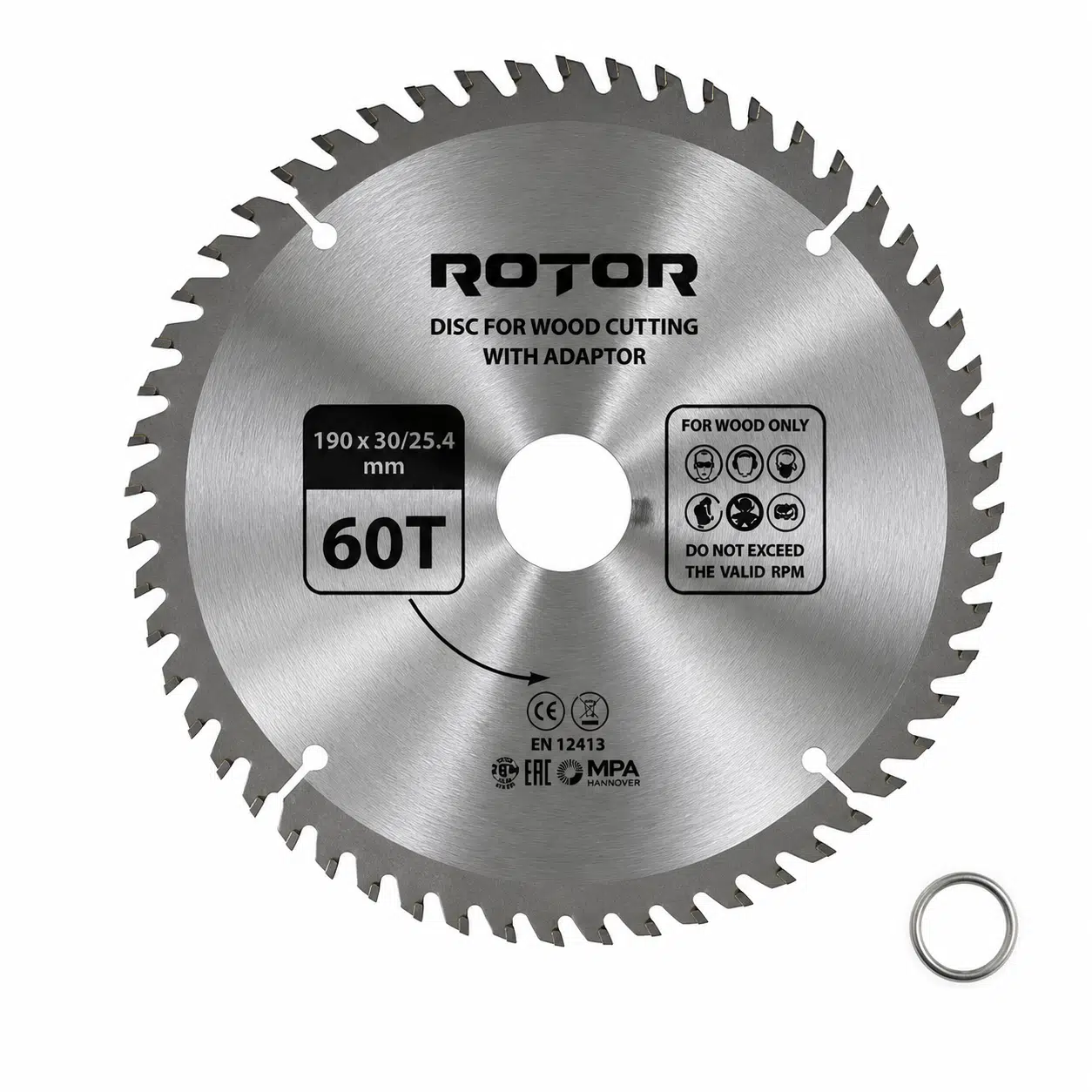 Daire Testere Bıçağı 190x30/25,4 mm 60T – Ahşap Kesim (El Tipi ve Gönye Testere) Adaptörlü