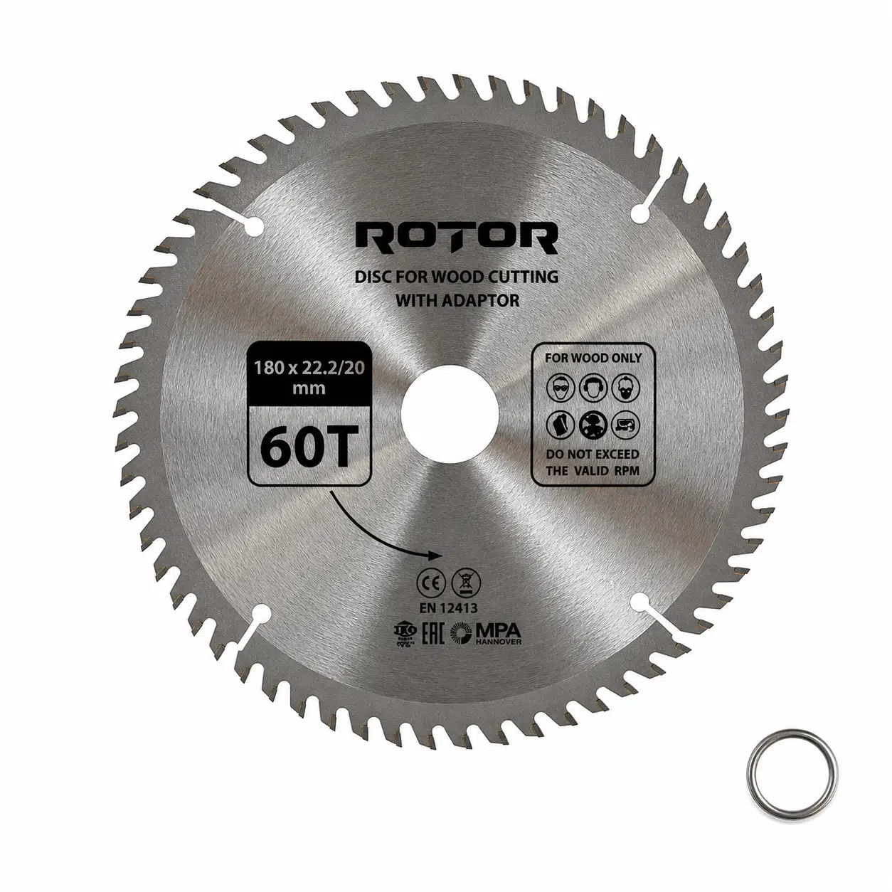 Daire Testere Bıçağı 180x22,2/20 mm 60T – Ahşap Kesim (Avuç Taşlama) Adaptörlü