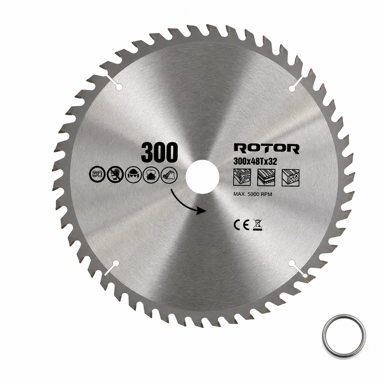 Daire Testere Bıçağı 300x32/25,4 mm 48T – Ahşap Kesim (Gönye ve Tezgah Tipi Testere) Adaptörlü