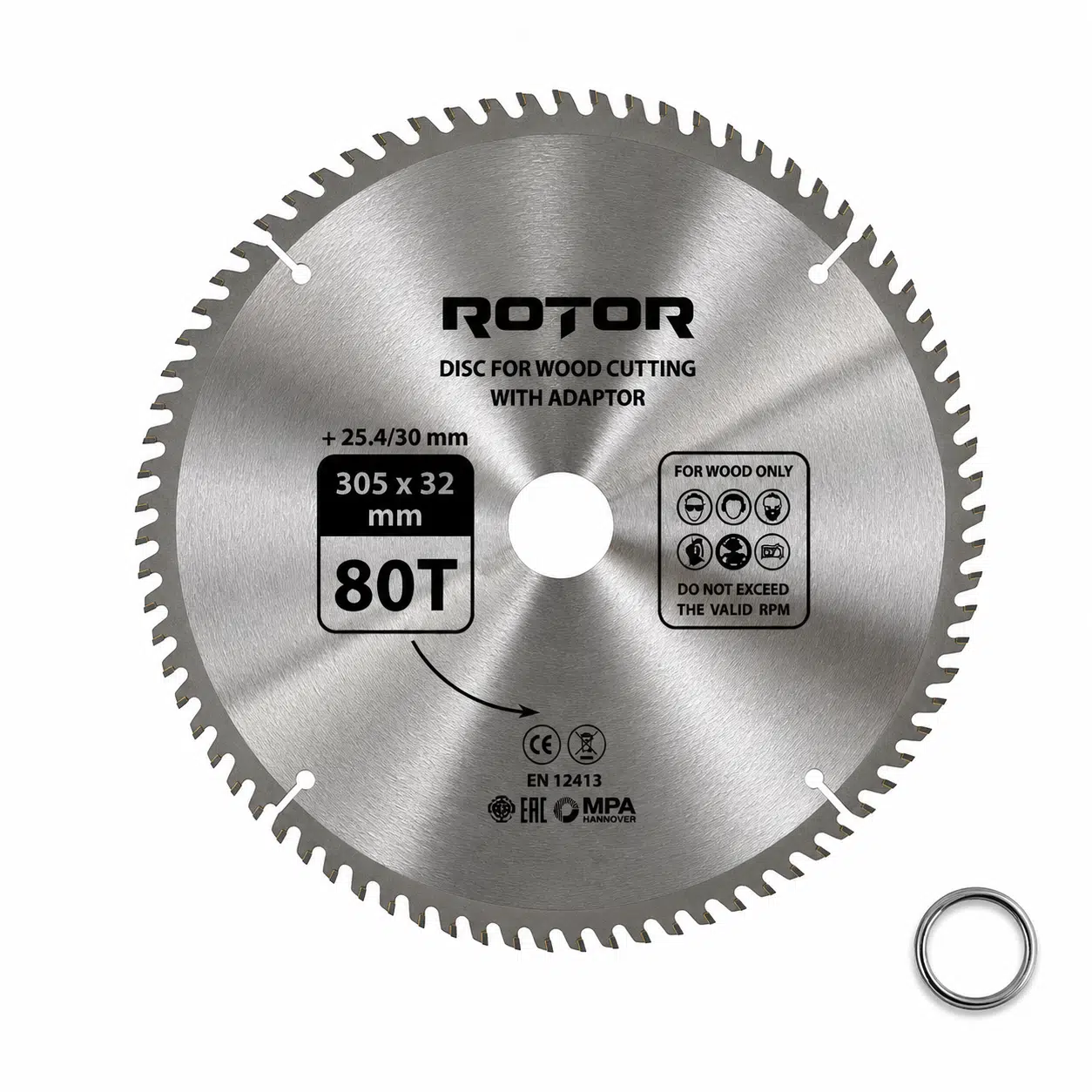 Daire Testere Bıçağı 305x32/25,4 mm 80T – Ahşap Kesim (Gönye ve Tezgah Tipi Testere) Adaptörlü