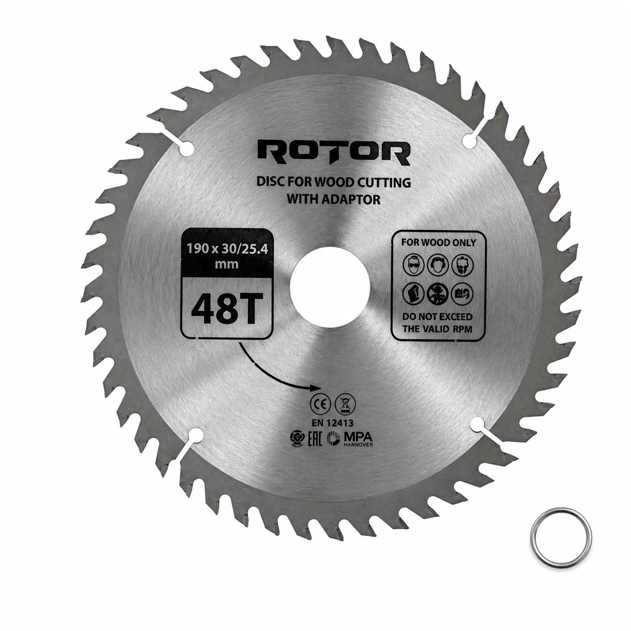 Daire Testere Bıçağı 190x30/25,4 mm 48T – Ahşap Kesim (El Tipi ve Gönye Testere) Adaptörlü