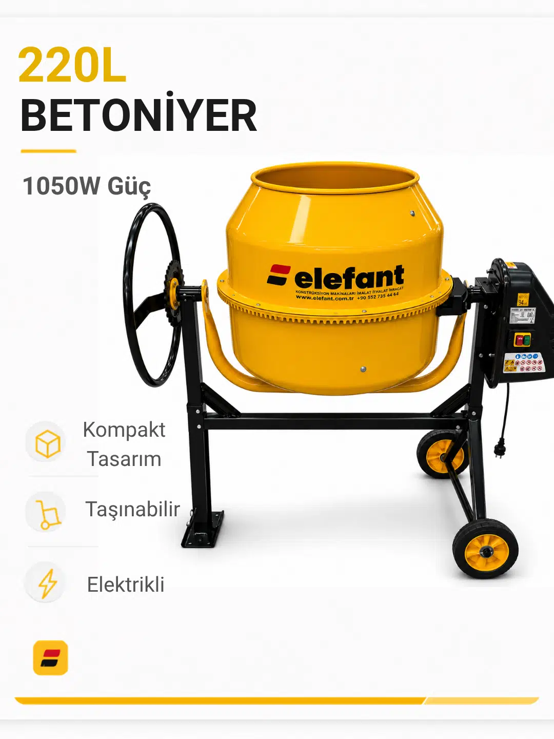 Elefant 220 L Betoniyer Harç Karma Makinası Karıştırıcı
