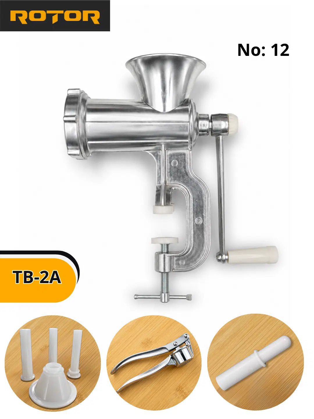 TB-2A Manuel ET Kıyma Makinesi (No 12) - Paslanmaz Çelik Bıçaklı ve Izgaralı