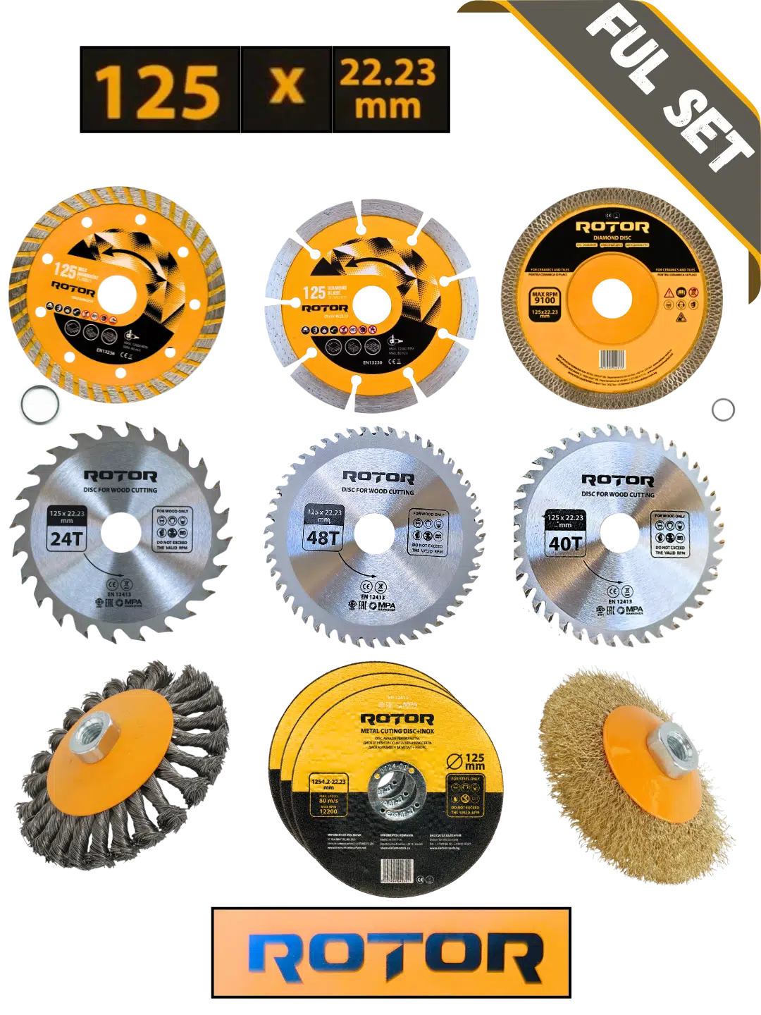 11 parça FUL Seti 125x22,23 Mermer Ahşap Granit Demir Fayans Kesme Disk