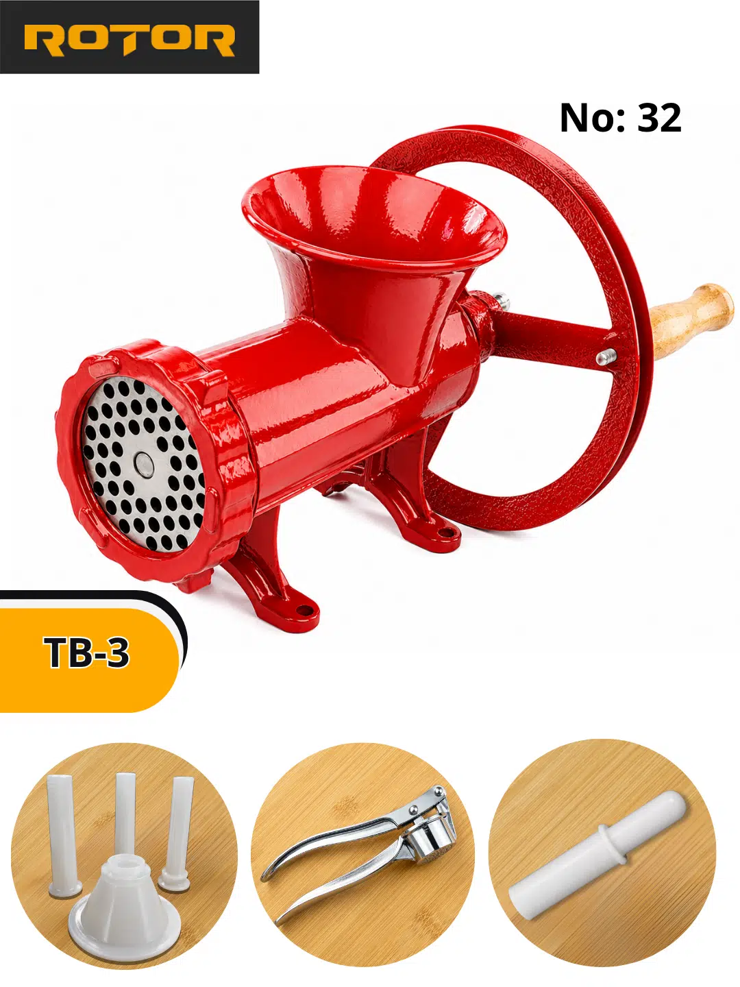Tb-3 Manuel Et Kıyma Makinesi No:32 Döküm Gövde – Paslanmaz Bıçak ve Izgaralı