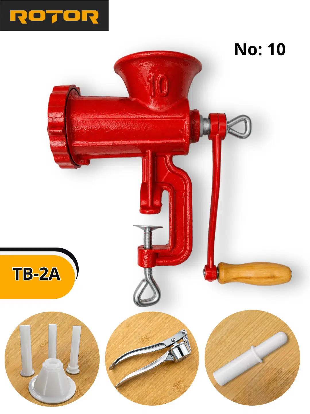 TB-2 Manuel Kıyma Makinesi No:10 Döküm – Paslanmaz Çelik Bıçaklı ve Izgaralı