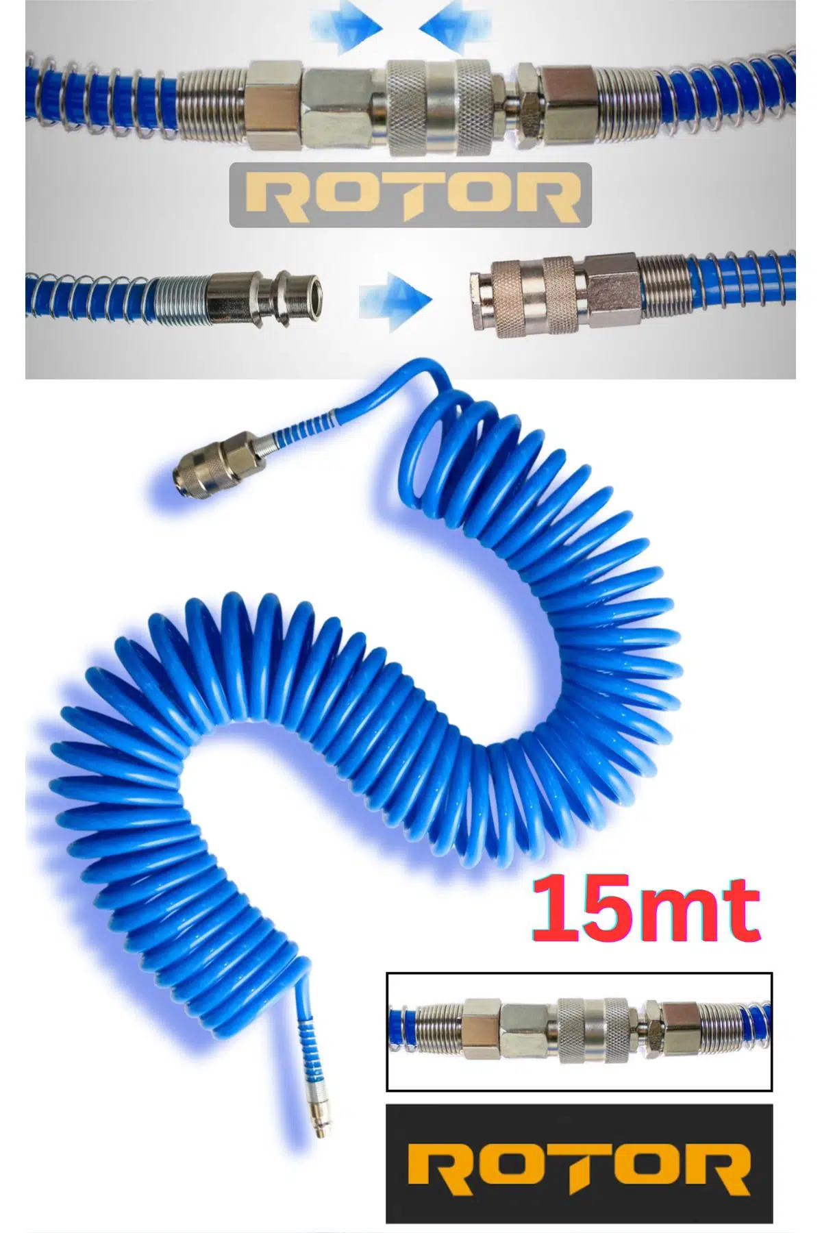 PU0508 (5X8X15) Kompresör Spiral Hava Hortumu 15mt Sarı