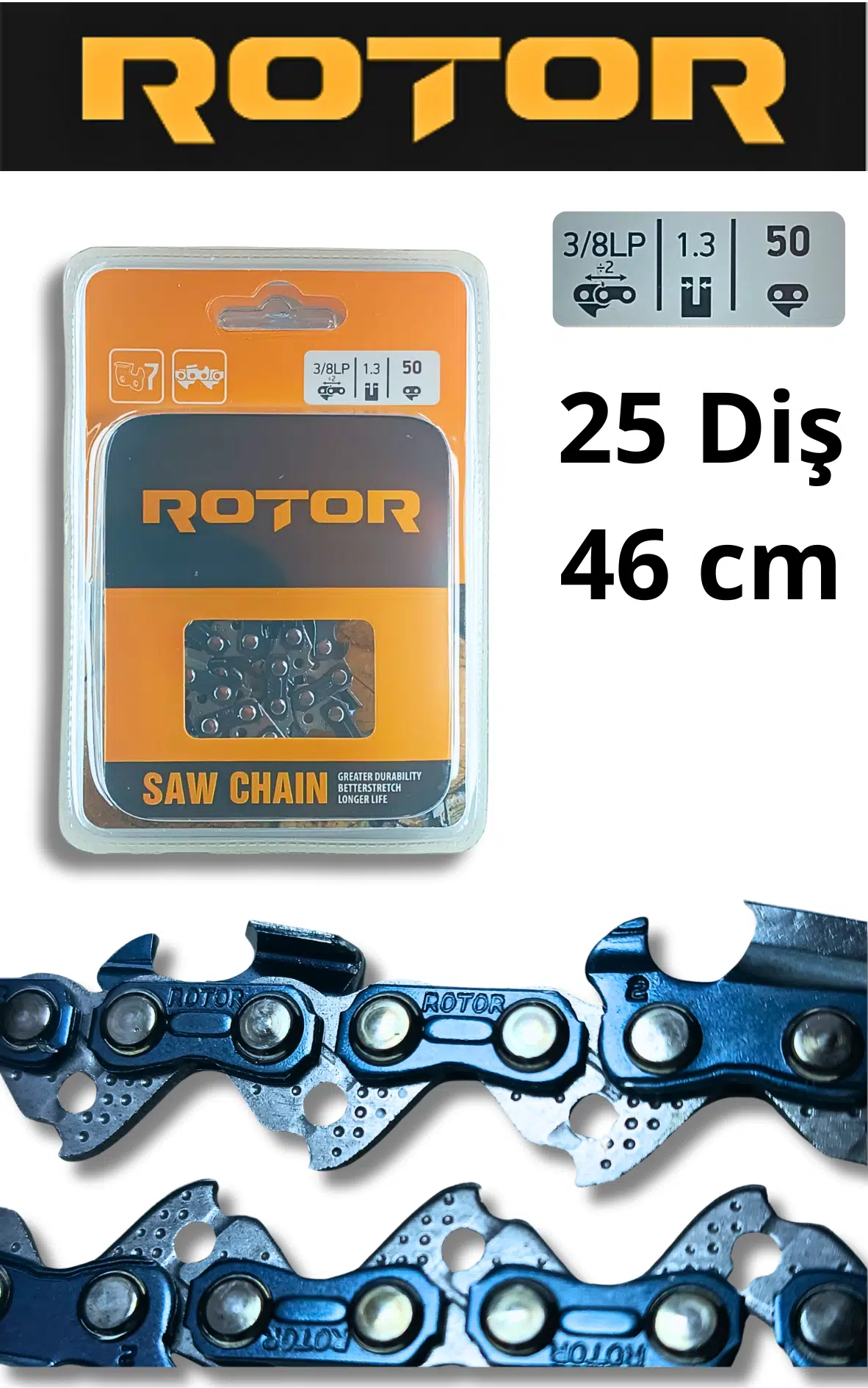 ROTOR Motorlu Testere Zinciri 3/8 1.3mm T52 25 Diş 
