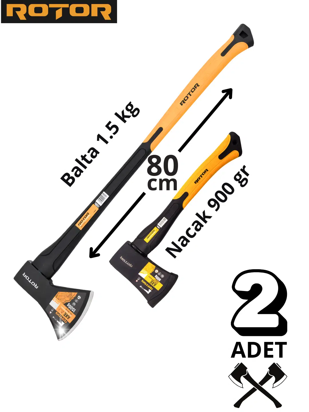 ROTOR Fiber Saplı 1500gr+900gr 2’li Balta Nacak Seti 