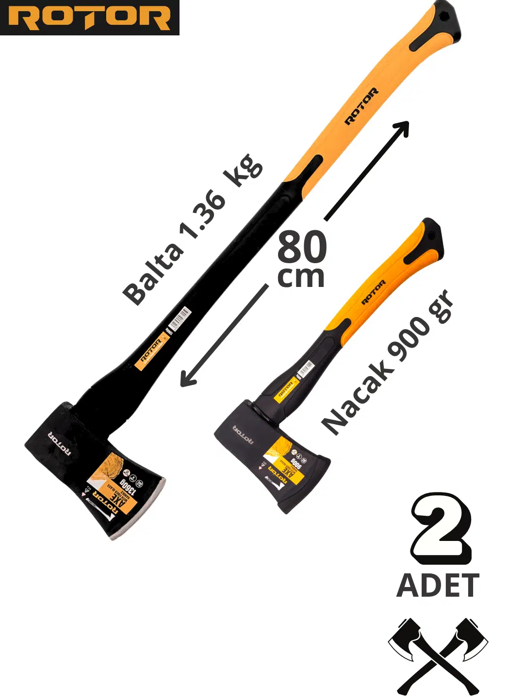 ROTOR Fiber Saplı 1360gr+900gr 2’li Balta Nacak Seti 