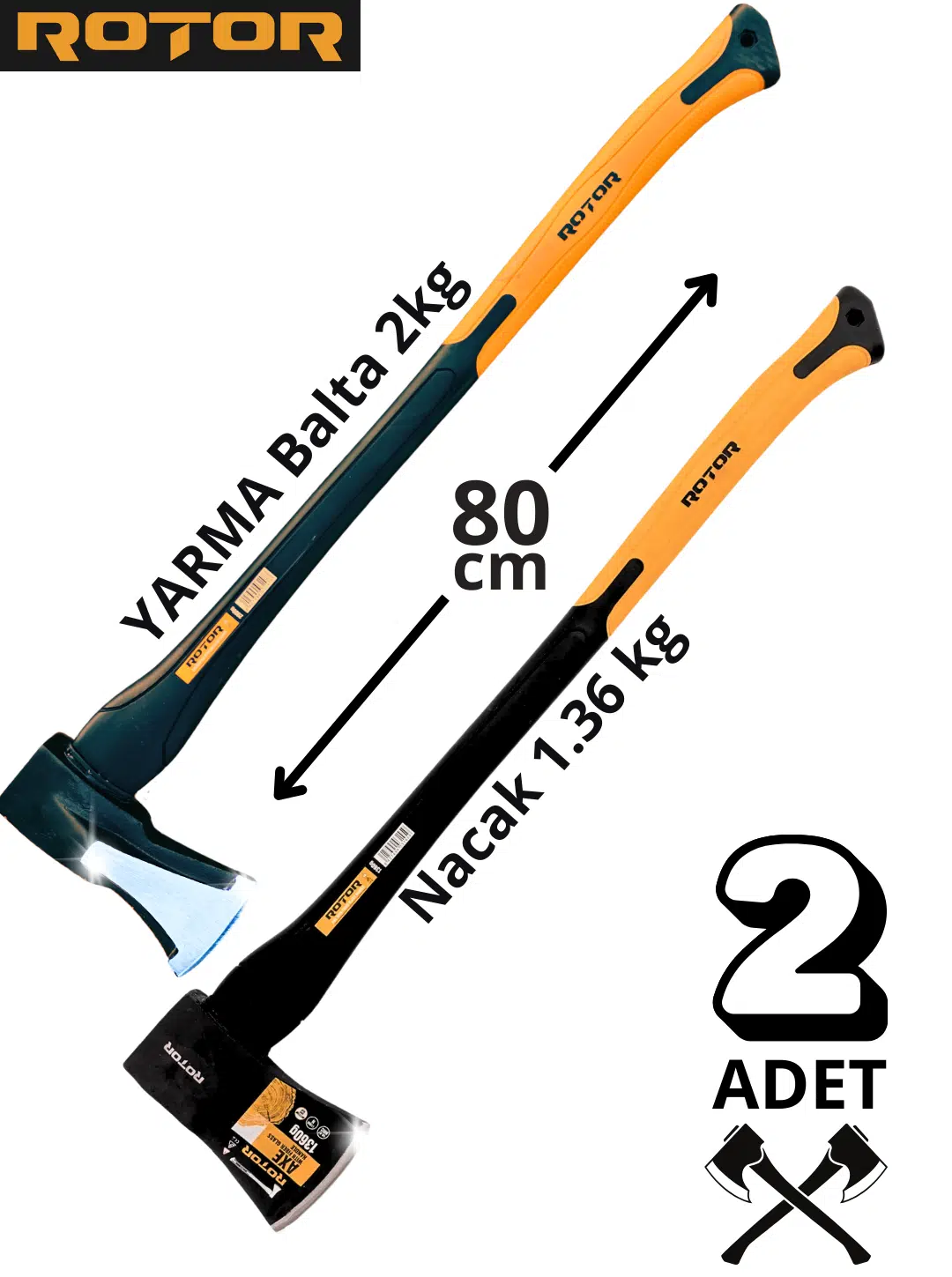 ROTOR Fiber Saplı 2000gr+1360gr 2’li Balta Nacak Seti 