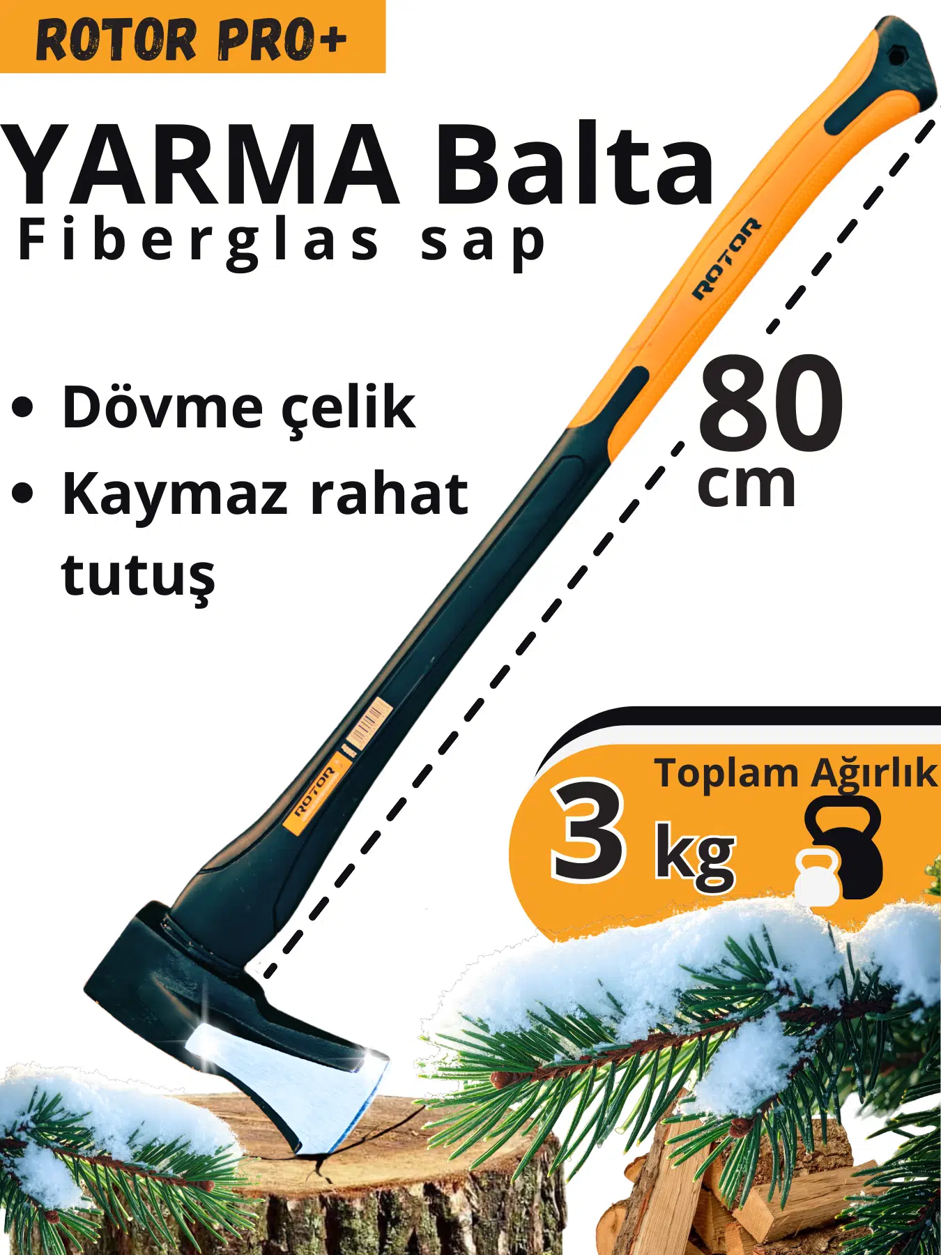 Rotor Pro+ Fiper Plastik Saplı Yarma Balta 3000 g